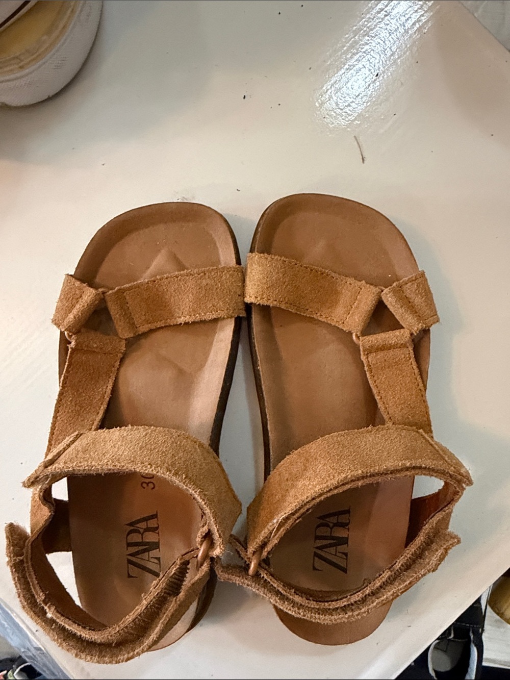 Zara Kids Tan Suede Double-Strap Sandals